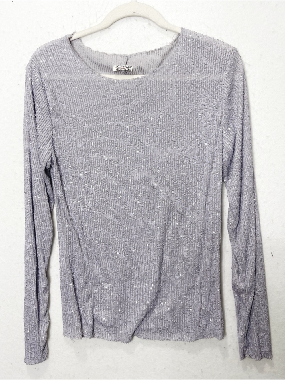 Free People Intimates Lavender Gold Rush Sequin Long Sleeve Boat Neck Top Sheer - Picture 4 of 8